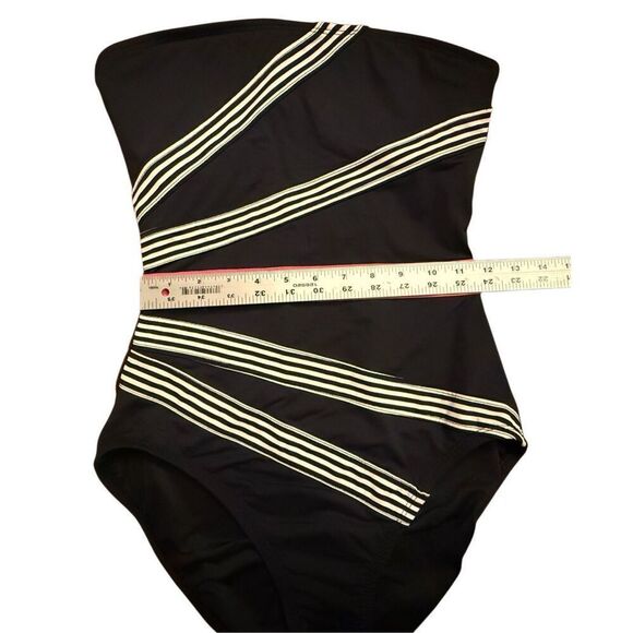 Anne Cole Stripe Bandeau One Piece Swim Suit Black/Pink/White Sz. M Beach - Picture 7 of 11